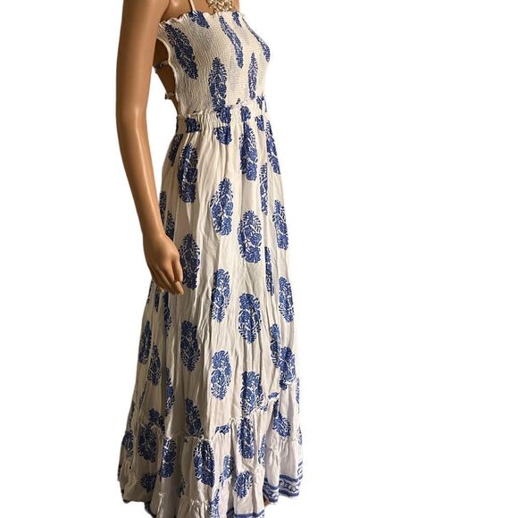 𝅺DRESS Day Sweet Magnolia Blue and White Maxi Low Back Dress - Picture 1 of 8